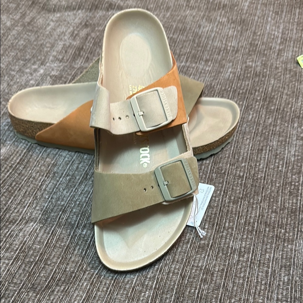 Birkenstock Tan and Cream Sandals with Adjustable Straps